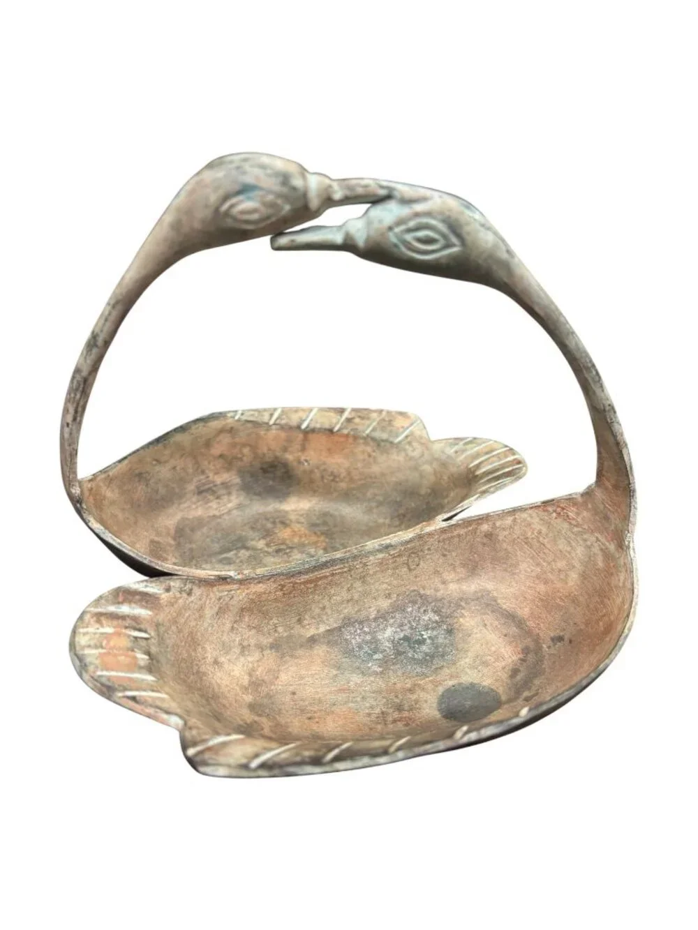 Vintage Solid Brass Double Swan Dish GATCO India Trinket Candy Nut Bowl Decor